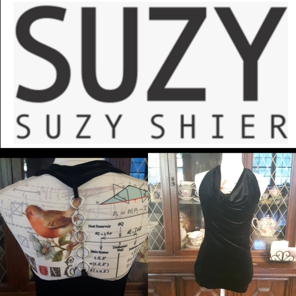 size S EUC Suzy Shier black velvet chain back top
